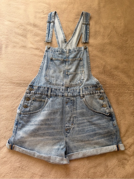 We The Free Pants - Free People We The Free denim shortalls in a light blue vintage wash.